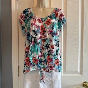 BUY 2 ITEMS & GET 1 FREE: Tropical Cap Sleeve Blouse Sz L